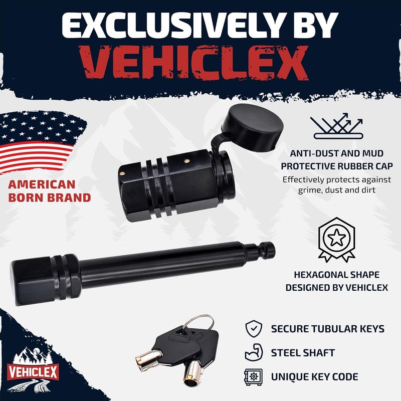 Vehiclex Hitch Pin Lock for Trailer Receivers (2.5" to 3") - 5/8" Locking Pin for Class III, IV - with Innovative Tubular Key, Resilient Against Dust, Mud, and Thieves - Image 3